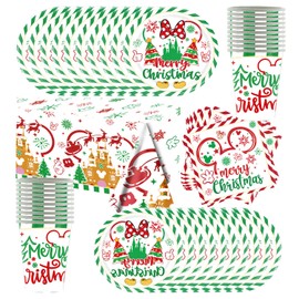 Mouse Christmas Party Tableware, Birthday Party Set, 61 Pieces, Party Tableware, Birthday Decoration, Party Accessory Set, Thematic Tableware, Plates, Cups, Tablecloth, Napkins, 20 People