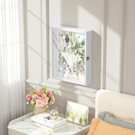 SZQINJI Shadow Box Frame 13x16 Deep Memory Box White Shadow Boxes Display Cases Large with Front Opening Vintage Lock Diamond Shape Door for Wedding Graduation Baby Flower Pet Memorial Keepsakes White