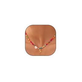 ZIVUYTAQ Initial Necklace for Women,Colorful Beaded Charm Necklaces,Fashion and Trendy Boho Necklace with Heart-Shaped Shell for Jewelry Gifts(S)