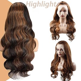 Shoaiye Real Hair Wig for Women Wigs 13 x 6 Lace Front Body Wave Human Hair Wig Pre Plucked with Baby Hair 150% Density for Woman 14 Inch Highlight P4/30 Coloured