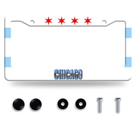 Chicago Flag License Plate Frame City Theme License Plate Stainless Steel Parts Funny License Plate Decorative with Screws Size 12.3" x 6.3" Men Women