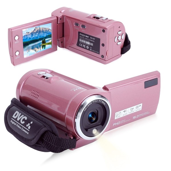 Video Camera Camcorder, 2K 48MP Pink HD Digital Camera for