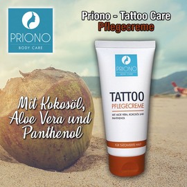 Priono® Tattoo Cream for Tattooed Skin I After Tattoo Cream ** Made in Germany ** with Panthenol, Aloe Vera and Coconut Oil for Aftercare 1 x 100 ml