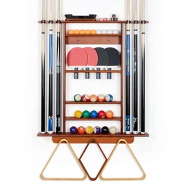 XCSOURCE Pool Cue Rack, 2-in-1 Pool Stick & Ping Pong Paddle Holder, 100% Solid Pine Wood Wall Mount Holds Billiards and Table Tennis Accessories for Man Cave, Billiard Room, Game Room