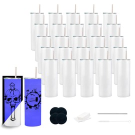 25 Pack Luminous Blue Glow in The Dark Sublimation Tumblers 20 Oz Skinny Blanks Tumbler Bulk Glow in The Dark，with Lid and Straw, Individually Box,Heat Transfer