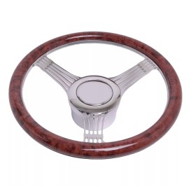 Hot Rod Chrome 14" Steering Wheel Kit Banjo Style 9-Hole Hot Rod GM Walnut Stain Finish Chrome