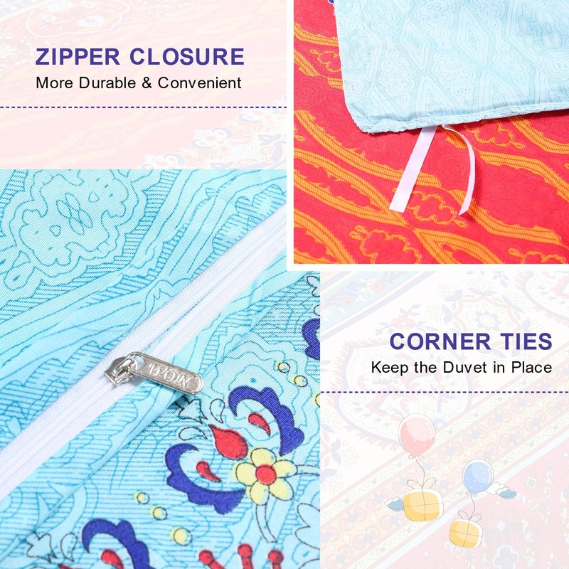Double Size Bohemian Duvet Cover Red and Blue Colorful Boho