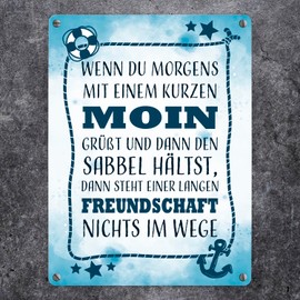 Metal Sign in 15 x 20 cm with Funny Saying on Friendship - Moin Decoration Beautiful Quote Gift for Best Friends Love Binding Happiness North German Maritime Anchor Lifebuoy