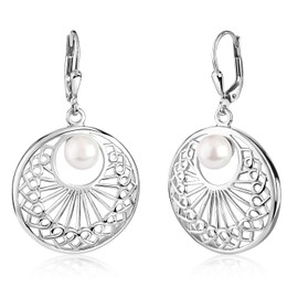 MATERIA by Matthias Wagner SO-331 Women's Round Earrings 925 Silver Pearl Earrings, Pearl