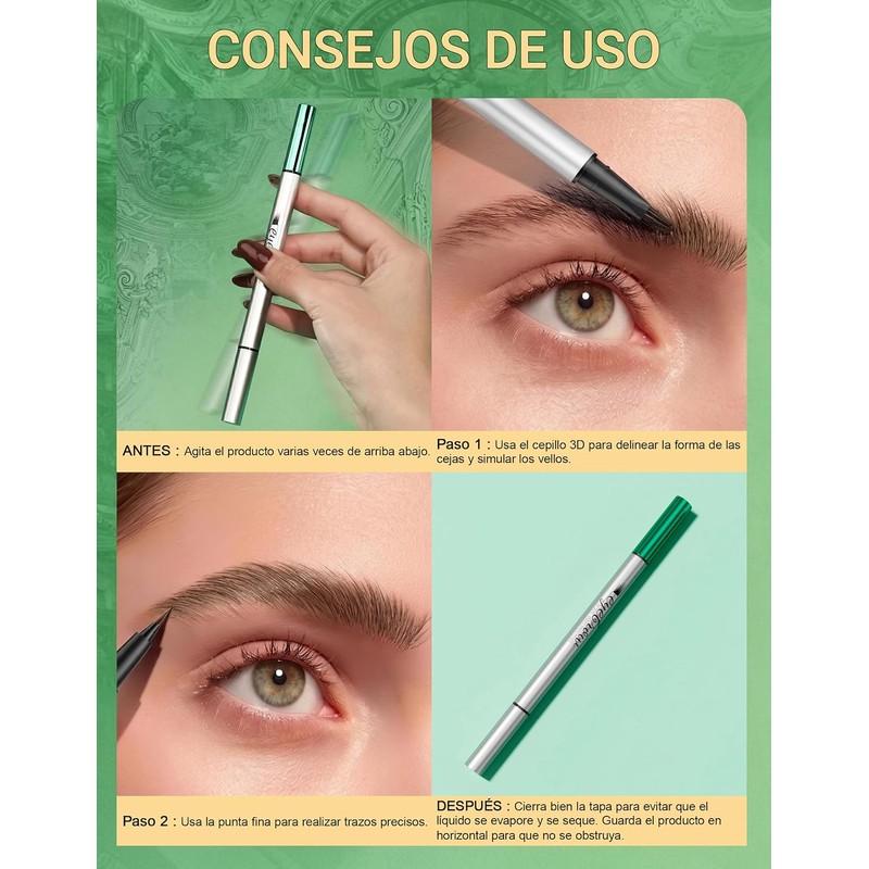 Erinde Lápiz Líquido para Cejas Doble Punta, Duración Extrema,#02 Marrón