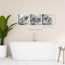 Piy Painting Blue Art Prints on Canvas, Beautiful Bicycles Picture Set, Romantic Wall Decoration Print Pictures, Modern Wall Pictures for Bedroom, Gallery, Yoga Room with Inner Frame, 30 cm x 30 cm x