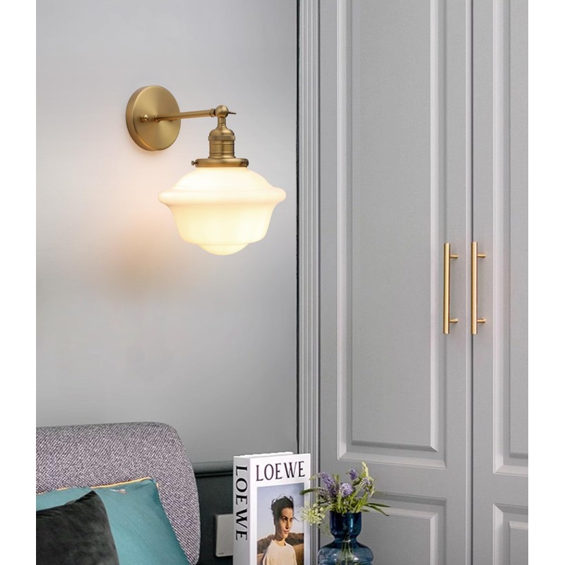 Pathson Vintage Wall Sconce Lamp with Milk White Glass Shade,