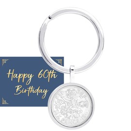 60th Birthday Coin Keyring, Lucky 1965 Sixpence Coin for Mum, Dad, Sibling, Aunt, Uncle or Grandparents