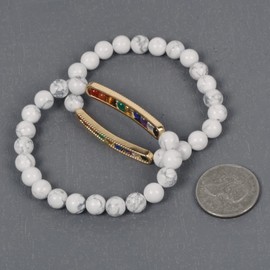 Justinstones Natural White Howlite Gemstone Chakra Bracelet Healing Reiki 8mm Round Yoga Bead Stretch Bracelet 7 inch