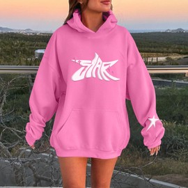 Sulayesh Star Hoodie Oversized Y2k Sweatshirts for Women Cute Stars Graphic Letter Print Hoodies Aesthetic Trendy Pullover(Pink,M)