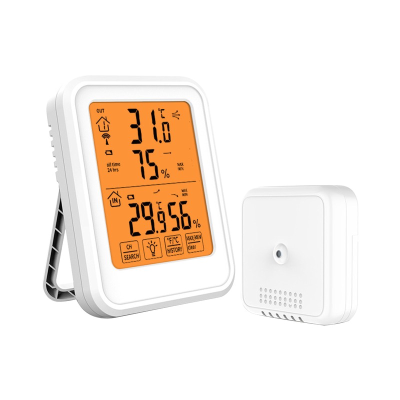 Indoor & Outdoor Hygrometer Thermometer with Orange Backlight LCD Display