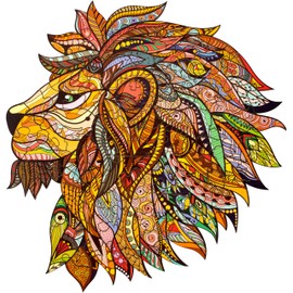 Wooden Puzzle Lion 100 Tields - 25 x 23 cm Wooden Puzzle Wooden Adult Unique Shape Wooden Puzzles Colourful Animals Lion Family Game Gift