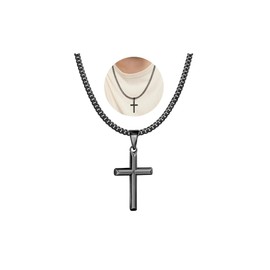 Avotto Black Cross Necklace for Men Boys Mens Chain Necklace 5mm Cuabn Link Chain with Cross Pendant Jewelry Gifts for Him 20inch