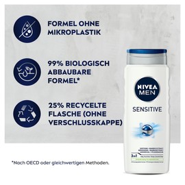 NIVEA MEN Sensitive Shower Gel (500 ml), Refreshing and Nourishing Shower Gel with Bamboo Milk, Moisturising Shower for Sensitive Men's Skin