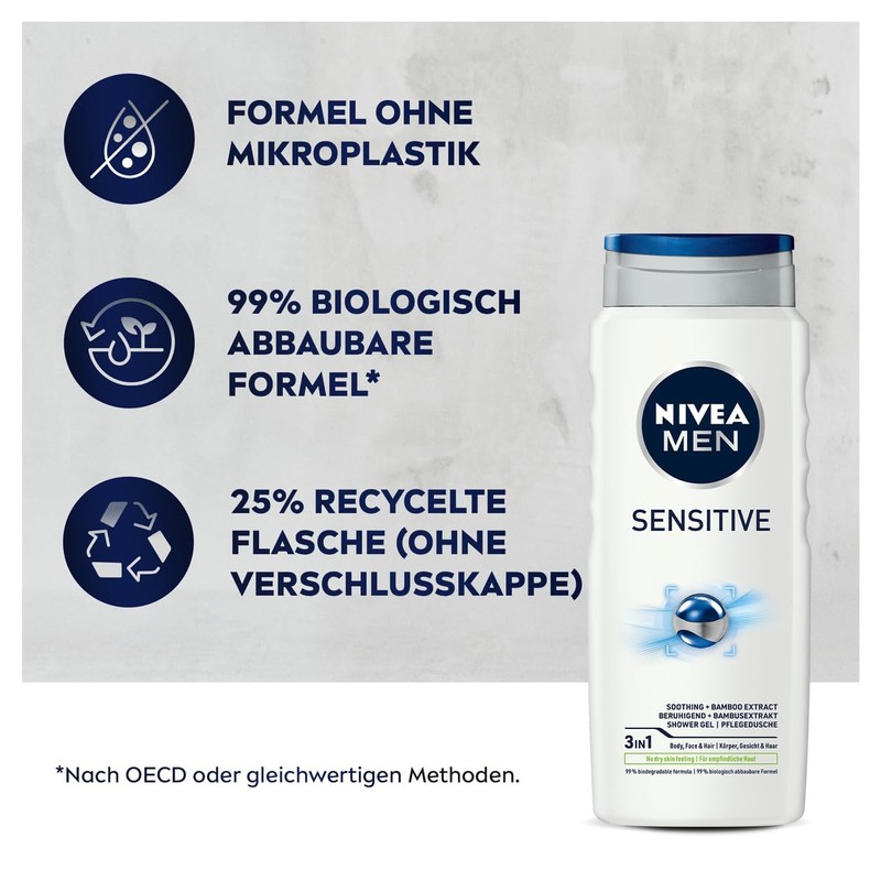 NIVEA MEN Sensitive Shower Gel (500 ml), Refreshing and Nourishing