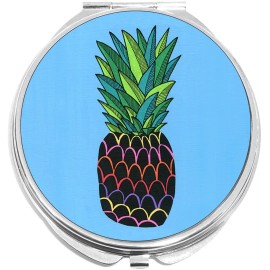 NewCharms Pineapple on Blue Compact with Mirrors - Perfect for your Pocket or Purse