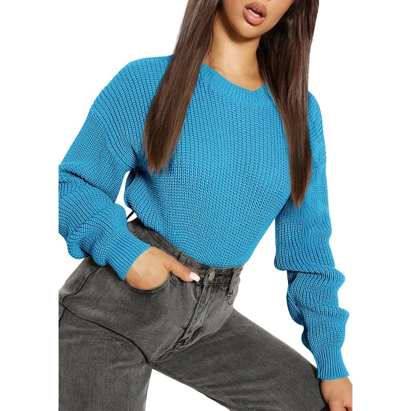 Urban CoCo Women's Solid Long Sleeve Crew Neck Knitted Pullover