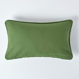 HOMESCAPES - 100% Cotton Plain Dark Olive Green Cushion Cover - 30 x 50 cm Rectangular - 12 x 20 Inches - Sofa Cushion Pillow Cover - Washable