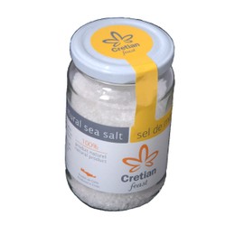 WHOLESALE CASE OF TWELVE 250gram JARS of CRETIAN NATURAL PURE SEA SALT FROM “CRETIAN FEAST”, SEL DE MER, HAND PRODUCED IN CRETE GREECE