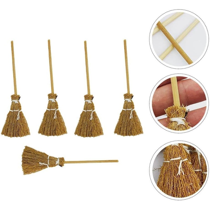 5 Pcs Brown Mini Witches Broomstick Broom Halloween Straw Craft