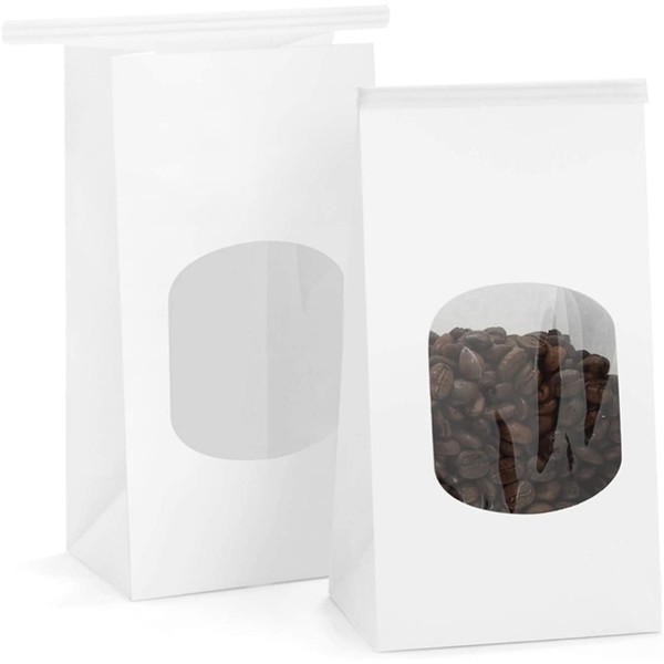 BagDream Bakery Bags with Window Kraft Paper Bags 50Pcs 3.54x2.36x6.7 Inches Tin Tie Tab Lock Bags White Window Bags Cookie Bags, Coffee Bags, Treat Bags, Popcorn Bags