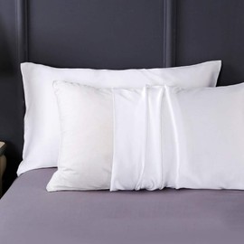 Silky Satin Pillowcase 2 Packs for Hair and Skin, Satin Cooling Pillow Covers with Hidden Zipper, King Size 20"x36", White