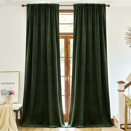 Nemia Olive Green Velvet Curtains Thermal Insulated Blackout Curtain for Bedroom Window Living Room Darkening Luxury Vintage 96 Inches Long Heavy Drapes Panels Rod Pocket Set of 2
