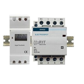 7 Day 24 Hr Timer AC Contactor 2NO 2NC DIN Mount, Coil 120 VAC 40 Amp AC3 Time Switch 93402T