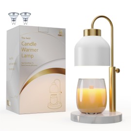Candle Warmer Lamp, with 2 Bulbs,Timer & Dimmer,Compatible with Large Yankee Candle Jars,3 Wick Candles,Height Adjustable Electric Top Melter,110-120v, (White Marble)