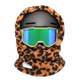 MDXONE Kids Over The Helmet Balaclava Children face mask with Buttons - Pompoms with Elastics (Sold Separately) (Leopard)