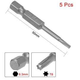 sourcing map 5 Pcs T8 Magnetic Torx Screwdriver Bits, 1/4 Inch Hex Shank 2-inch Length S2 Power Tool