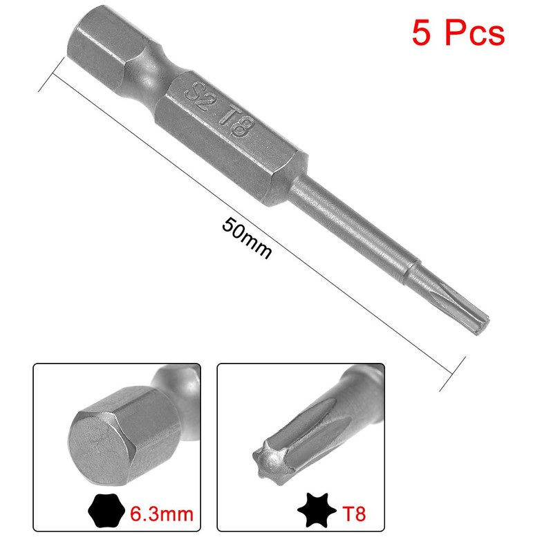sourcing map 5 Pcs T8 Magnetic Torx Screwdriver Bits, 1/4