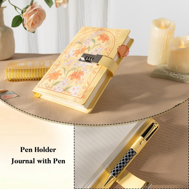 MGGAO Diary with Lock, A5 Lined Journal with Pen and