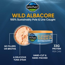 Wild Planet Wild Albacore Tuna, Canned Tuna, Sustainably Pole & Line Caught, Non-GMO, Kosher - 142g