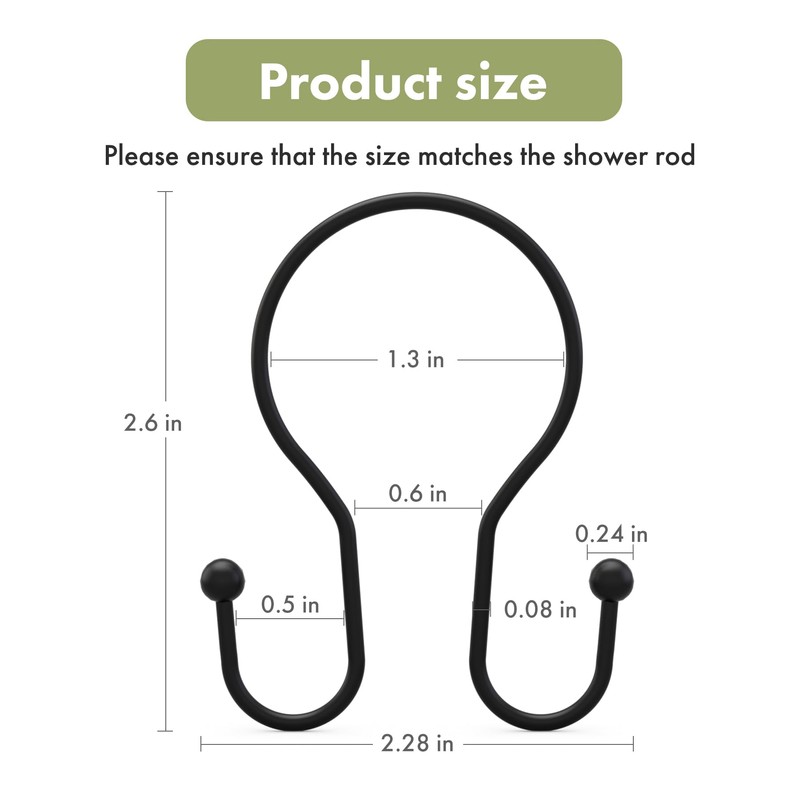 AmazerBath Shower Curtain Hooks Black Shower Curtain Rings, Simple Double
