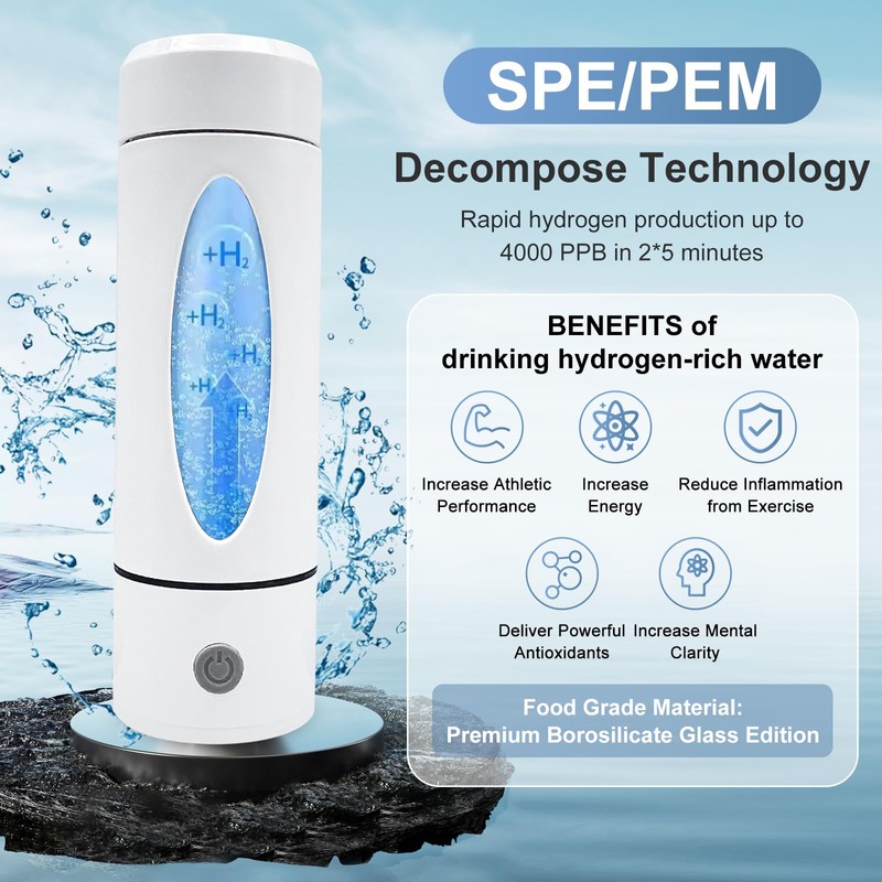 Hydrogen Water Bottle with Indicator Light, Real 4000ppb, SPE/PEM Technology,