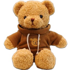 LGWJHCY Teddy Bear Plush Toy, 30 cm Teddy Bear Soft Fur Teddy Bear with Hood Paw Print Plush Toy Cuddly Toy Gift (Grey)