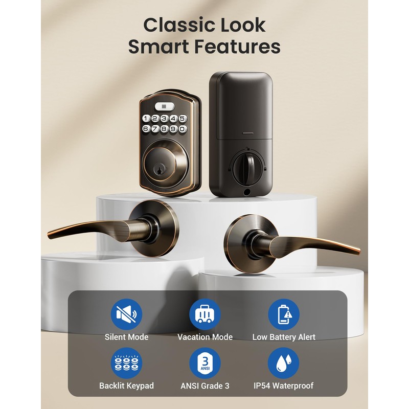 Veise Keyless Entry Door Lock with 2 Lever Handles -