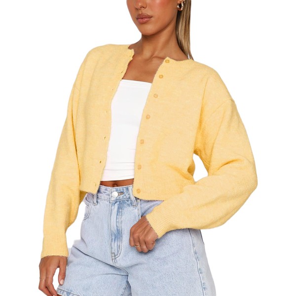 Qifeodm Women's Y2K Button Down Sweater Cardigan Long Sleeve Cropped