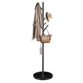 ZIECUKU Metal Coat Rack with Natural Marble Base,Modern Coat Rack Stand with 8 Hooks,Sturdy Freestanging Coat Racks for Entryway,Office,Black Coat Jacket Hanger Tree Stand Coats, Scarves