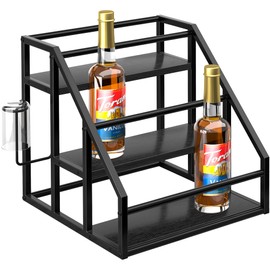 Homedawn Coffee Syrup Rack Organizer, Spice Racks, Syrup Bottle Holder Stand for Coffee Bar, 3-Tier 12 Bottles Storage Shelves for Syrup, Wine, Dressing for Kitchen Countertop, Black