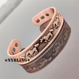 NYBLING Men's Magnetic Solid Copper Bracelet Arthritis Pain Therapy Energy Cuff 15MM - Horse