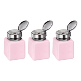 HARFINGTON 3pcs Solvent Alcohol Dispensers 120ml(4oz) Push Down Liquid Dispenser Pump with Sealing Stainless Steel Lid for Acetone Cleanser Polish Remover, Pink