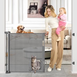 Retractable Dog Gate with Cat Door 55" Wide Retractable Pet Gate with Cat Door Mesh Dog Gate Retractable Baby Gates for Doorway Retractable Puppy Gate for The House Retractable Outdoor Gate for Deck