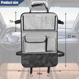 Norkmdi Car Backseat Organizer with Foldable Table Tray, 6 Storage Pocket Vehicle Seat Back Protector Kick Mat with Touch Screen Phone Holder, Auto Seat Organizer for Travel, Universal Fit (Grey)